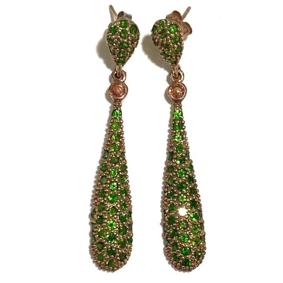 18K Gold Vermeil Russian Chrome Diopiside Pave Drop Earrings - Picture 3 of 10